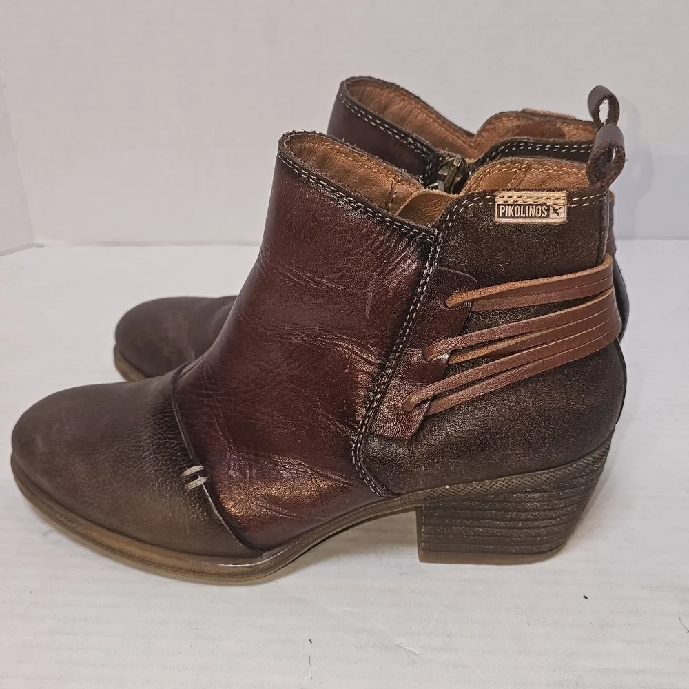Pikolinos Leather Ankle Boots EU 36 / US 6 – Brown Two-Tone Western Boho Booties - Picture 4 of 11